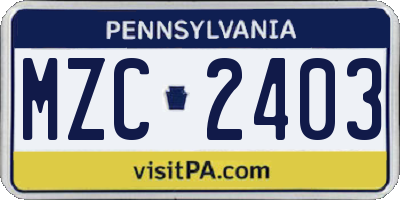 PA license plate MZC2403