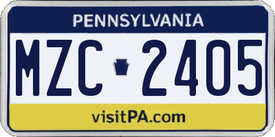 PA license plate MZC2405
