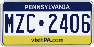 PA license plate MZC2406