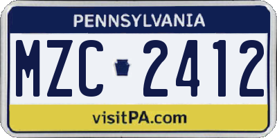 PA license plate MZC2412