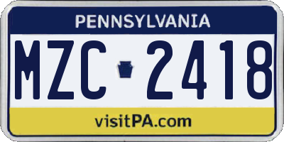 PA license plate MZC2418