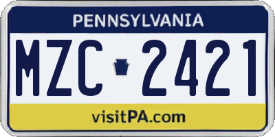 PA license plate MZC2421