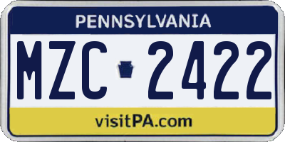 PA license plate MZC2422