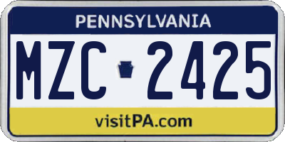 PA license plate MZC2425