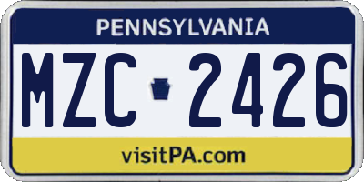 PA license plate MZC2426