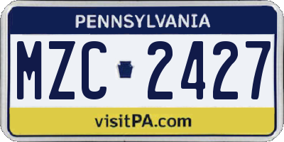 PA license plate MZC2427