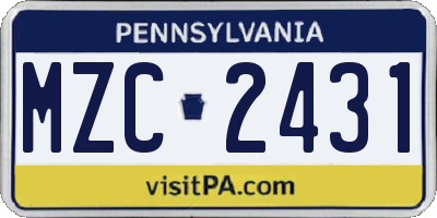 PA license plate MZC2431