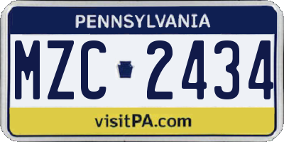 PA license plate MZC2434