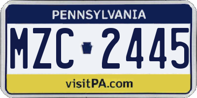 PA license plate MZC2445