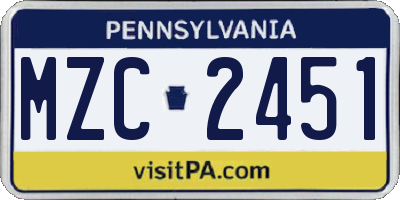 PA license plate MZC2451