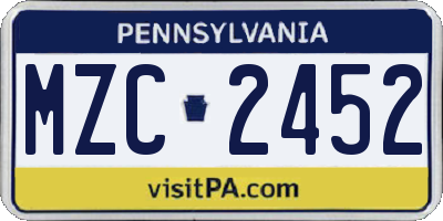 PA license plate MZC2452