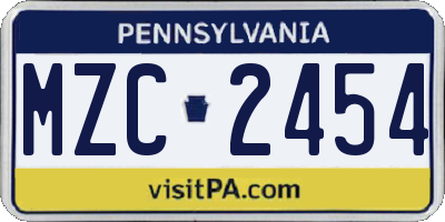 PA license plate MZC2454