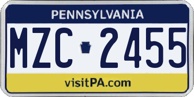 PA license plate MZC2455