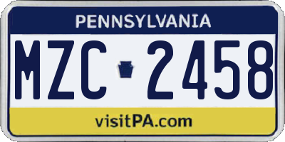 PA license plate MZC2458
