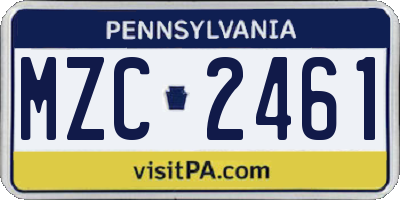 PA license plate MZC2461