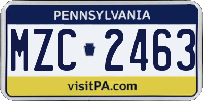 PA license plate MZC2463