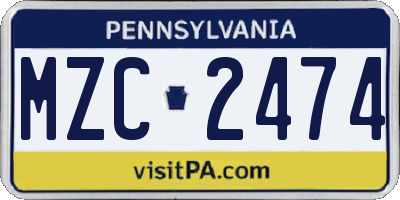 PA license plate MZC2474