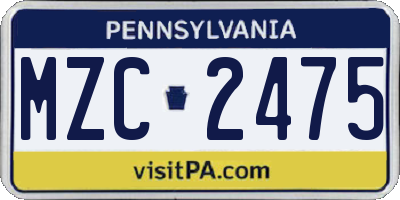 PA license plate MZC2475