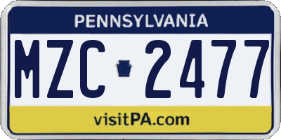 PA license plate MZC2477