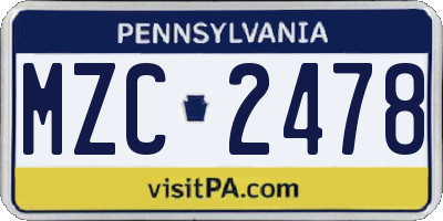 PA license plate MZC2478
