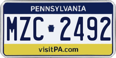 PA license plate MZC2492