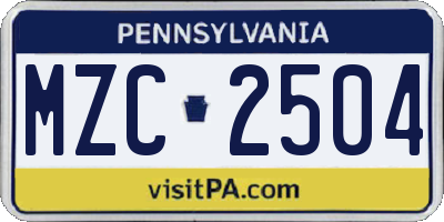 PA license plate MZC2504