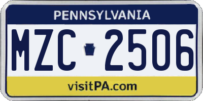PA license plate MZC2506