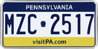 PA license plate MZC2517