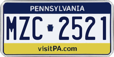 PA license plate MZC2521