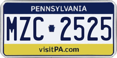 PA license plate MZC2525