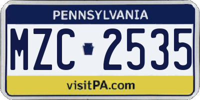 PA license plate MZC2535