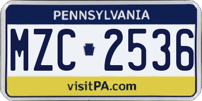 PA license plate MZC2536