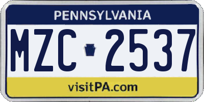 PA license plate MZC2537