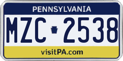 PA license plate MZC2538