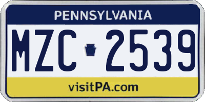 PA license plate MZC2539