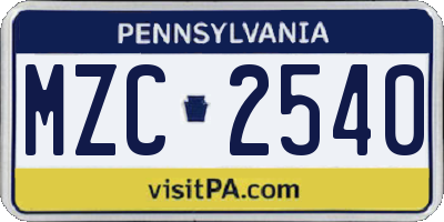 PA license plate MZC2540