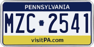 PA license plate MZC2541