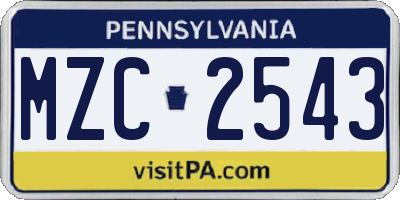 PA license plate MZC2543