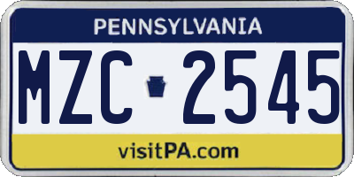 PA license plate MZC2545