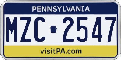 PA license plate MZC2547