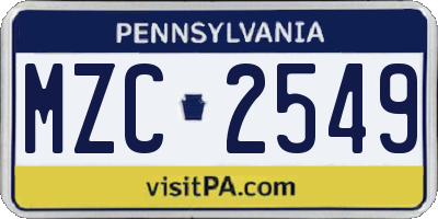 PA license plate MZC2549