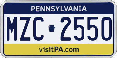 PA license plate MZC2550