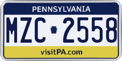 PA license plate MZC2558