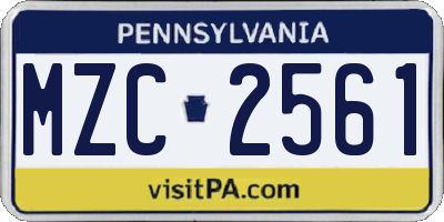 PA license plate MZC2561