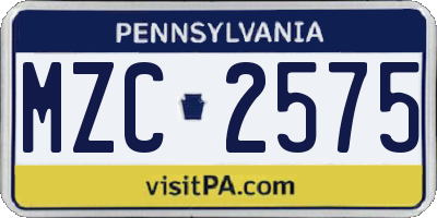 PA license plate MZC2575