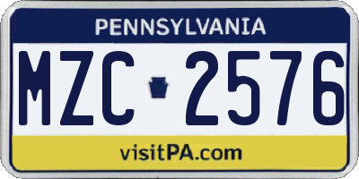 PA license plate MZC2576
