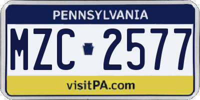 PA license plate MZC2577