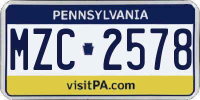 PA license plate MZC2578