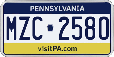 PA license plate MZC2580