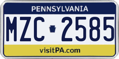 PA license plate MZC2585